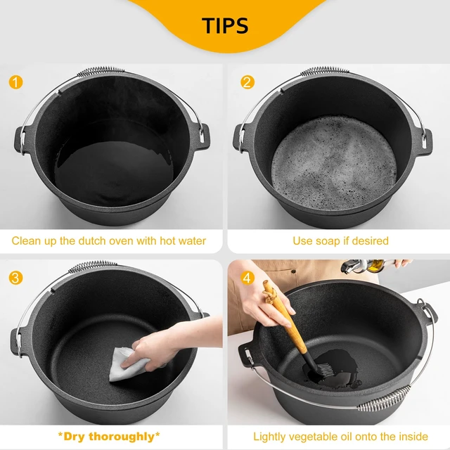 Alt view image 7 of 7 - 10 QT Pre-Seasoned Cast Iron Camping Dutch Oven Pot with Lid | Comes with Metal Handles, Lid Lifter,Stand Support,Use in Oven, on Stove,Grill,or Over Campfire,Capacity for 4-8 People
