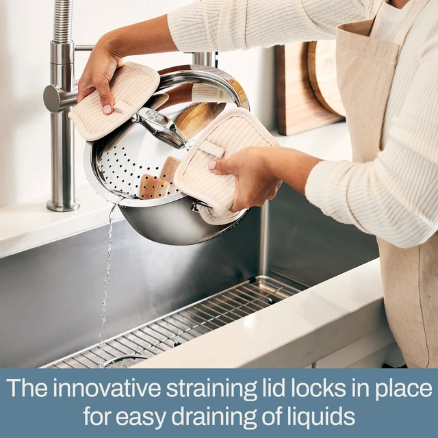 Alt view image 3 of 7 - Simply Strain Nonstick 6 Qt. Multipot with Straining Lid | Multipot with straining lid for straining liquids, Dishwasher safe, Oven Safe up to 6500°F