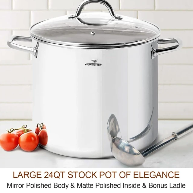 Alt view image 2 of 7 - LARGE STOCK POT 24 Quart With Lid - Nickel Free Stainless Steel Cookware Stockpot 24 Quart - Healthy Cookware Polished Stockpots - Heavy Duty Induction Pot Soup Pot With Lid