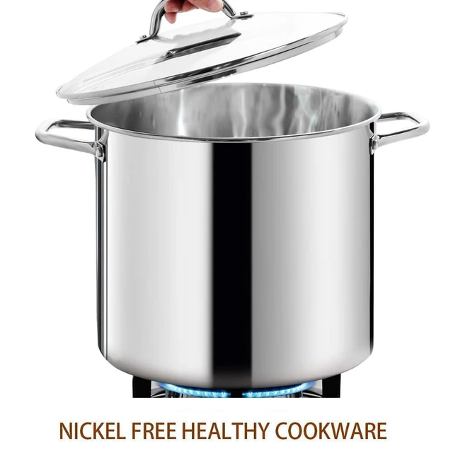 Alt view image 3 of 7 - LARGE STOCK POT 24 Quart With Lid - Nickel Free Stainless Steel Cookware Stockpot 24 Quart - Healthy Cookware Polished Stockpots - Heavy Duty Induction Pot Soup Pot With Lid