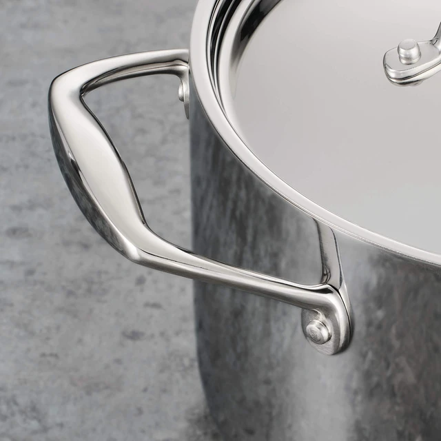 Alt view image 4 of 7 - Signature Tri-Ply Clad Stainless Steel 8-Quart Stock Pot | Induction-Ready Pasta Pot, Dishwasher-Safe, NSF-Certified, Made in Brazil