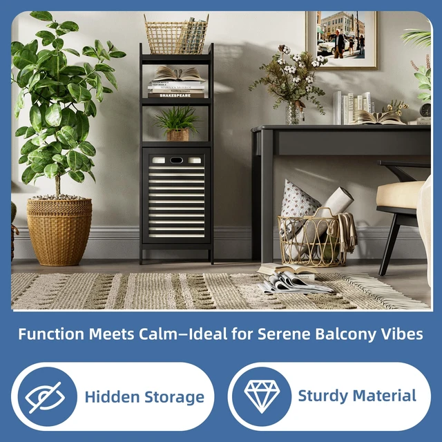 Alt view image 5 of 7 - Tilt Out Laundry Hamper, Bamboo Bathroom Cabinet with Pull Out Removable Bag and 3 Tier Storage Shelves, 10 Gal Clothes Basket with Metal Handle, Black