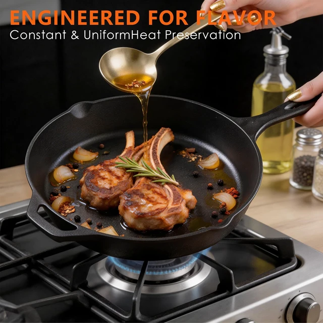 Alt view image 6 of 7 - Cast Iron Set 6 Piece, PFAS-Free, Pre-Seasoned Pots and Pans Set | Incl. 8''/10.25'' Cast Iron Skillets, 5QT Dutch Oven w/ Lid, Round Griddle & Square Grill Pan for Kitchen, Stovetop & Camping