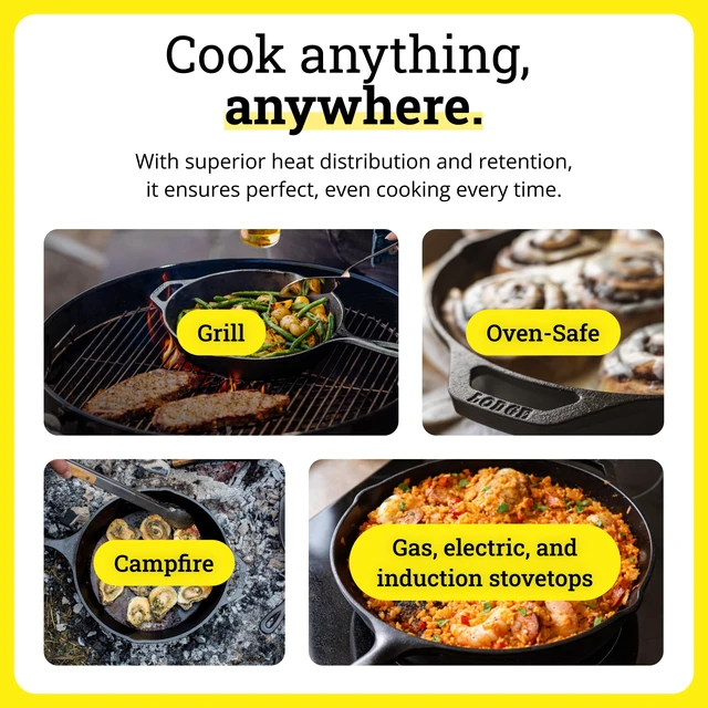 Alt view image 6 of 7 - Cast Iron 5-Piece Set, PFAS-Free Pre-Seasoned Kitchen Set | PFAS-Free Cast Iron Set Includes Skillets, Griddle & Dutch Oven for Non-Toxic Everyday Cooking, Made in USA