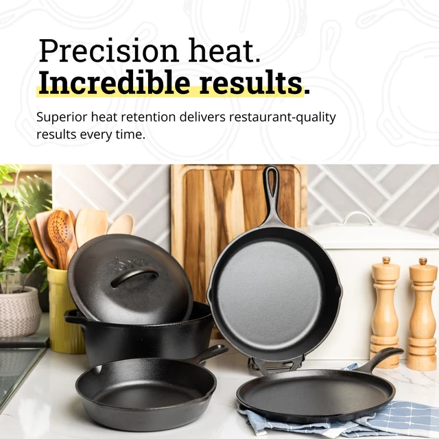Alt view image 5 of 7 - Cast Iron 5-Piece Set, PFAS-Free Pre-Seasoned Kitchen Set | PFAS-Free Cast Iron Set Includes Skillets, Griddle & Dutch Oven for Non-Toxic Everyday Cooking, Made in USA