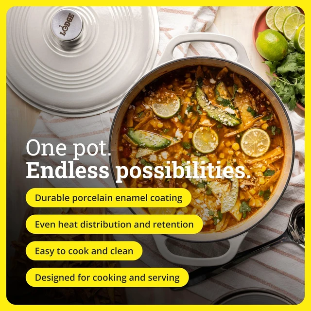 Alt view image 2 of 5 - Essential Enamel Cast Iron Dutch Oven, 6 Quart, Oyster White | Ideal for Bread Baking, Braising, Marinating & Slow Cooking, Features Moisture-Sealing Lid & Dual Handles