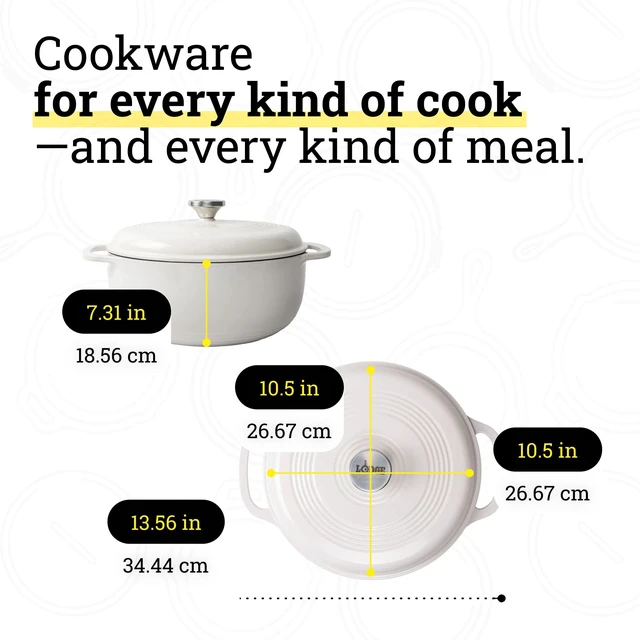 Alt view image 4 of 5 - Essential Enamel Cast Iron Dutch Oven, 6 Quart, Oyster White | Ideal for Bread Baking, Braising, Marinating & Slow Cooking, Features Moisture-Sealing Lid & Dual Handles
