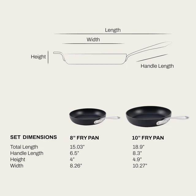 Alt view image 2 of 7 - HA1® Nonstick, 2-Piece Fry Pan Set, Induction Ready | 8" and 10" frying pans set, Long-lasting non-stick, Scratch-Resistant Exterior, Dishwasher safe, Oven Safe up to 500°F