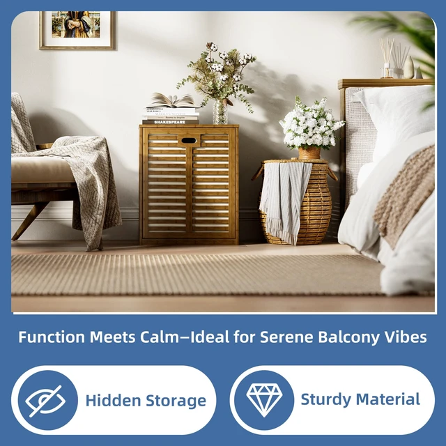 Alt view image 4 of 7 - Bamboo Tilt Out Laundry Hamper, Bathroom Storage Cabinet with Hidden Removable Basket and 3 Sides Cutout Handles, Freestanding Hamper Organizer for Dirty Clothes, Walnut