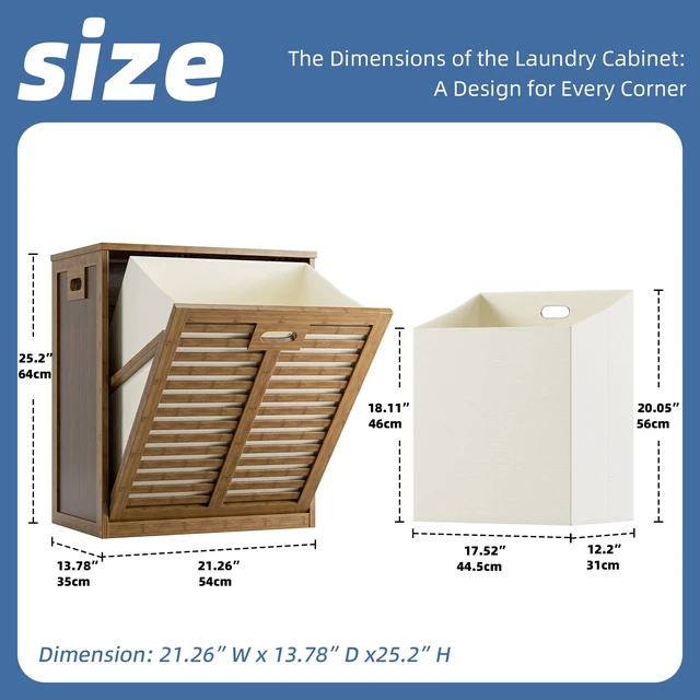 Alt view image 3 of 7 - Bamboo Tilt Out Laundry Hamper, Bathroom Storage Cabinet with Hidden Removable Basket and 3 Sides Cutout Handles, Freestanding Hamper Organizer for Dirty Clothes, Walnut