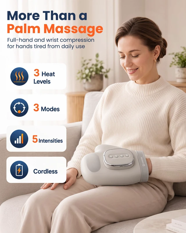 Alt view image 2 of 7 - Hand Massager with Heat and Compression for Arthritis Carpal Tunnel | FSA Eligible Items, Large Hand Chamber Fits Left Right Hand, 5 Compression Levels, 3 Modes,3 Heat Levels, Gift for Women Men