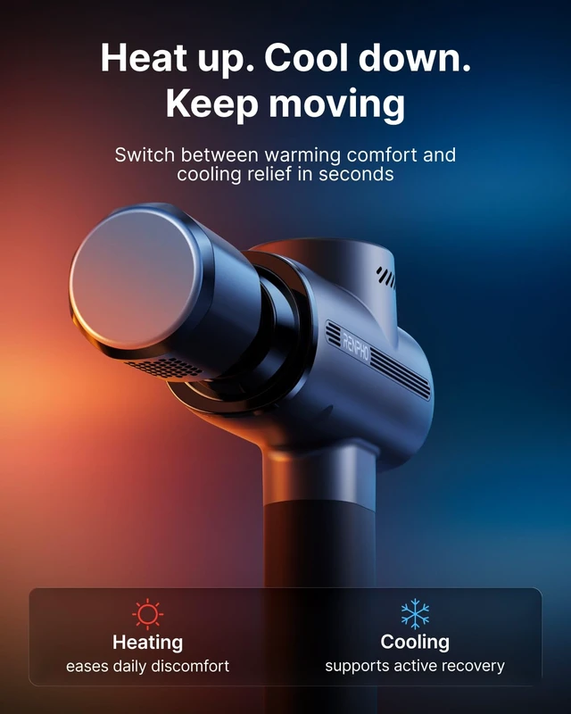 Alt view image 3 of 7 - Active Thermacool 2 Massage Gun with Intuitive Heat and Cold Control | VA Display Handheld Percussion 10mm Deep Tissue Massager for Neck Back Muscle, FSA Eligible Gift for Men Women Athletes HSA