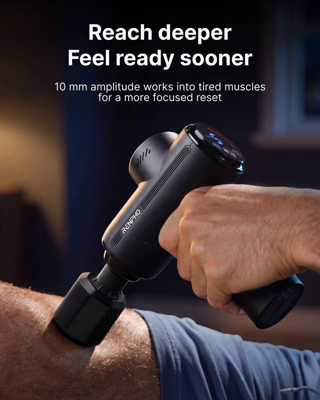 Alt view image 4 of 7 - Active Thermacool 2 Massage Gun with Intuitive Heat and Cold Control | VA Display Handheld Percussion 10mm Deep Tissue Massager for Neck Back Muscle, FSA Eligible Gift for Men Women Athletes HSA