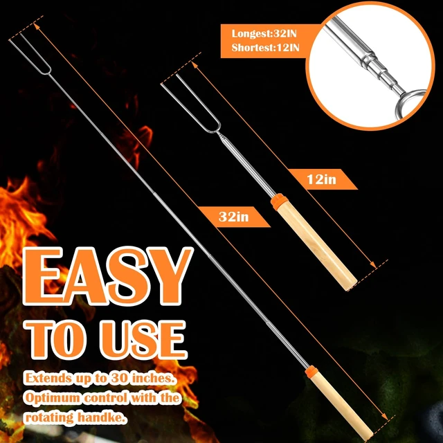 Alt view image 3 of 7 - 150 Pack 32 Inch Marshmallow Roasting Sticks for Fire Pit Bulk | Smores Skewers for Fire Pit Kit, Hot Dog Camping Skewers Accessories, Campfire Extendable Forks BBQ Tools