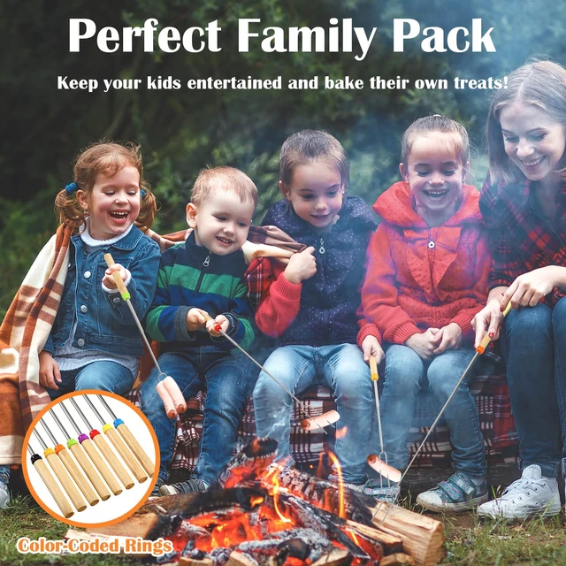 Alt view image 4 of 7 - 150 Pack 32 Inch Marshmallow Roasting Sticks for Fire Pit Bulk | Smores Skewers for Fire Pit Kit, Hot Dog Camping Skewers Accessories, Campfire Extendable Forks BBQ Tools
