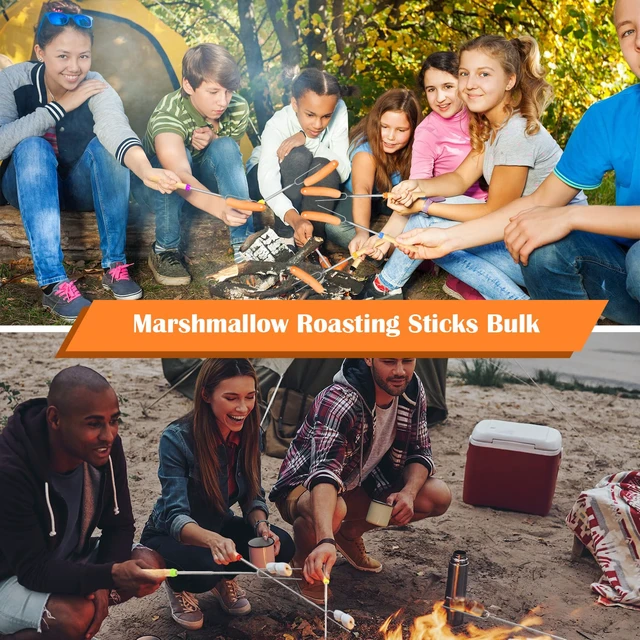 Alt view image 6 of 7 - 150 Pack 32 Inch Marshmallow Roasting Sticks for Fire Pit Bulk | Smores Skewers for Fire Pit Kit, Hot Dog Camping Skewers Accessories, Campfire Extendable Forks BBQ Tools