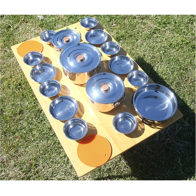 Alt view image 5 of 6 - CAMPINGMOON 16PCS Camping Cookware Set Stainless Steel Outdoor Nesting Cooking Mess Kit Pots Pans Bowls with Storage Carrying Tote Bag MC240