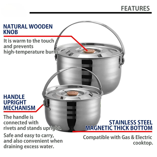 Alt view image 4 of 6 - CAMPINGMOON 16PCS Camping Cookware Set Stainless Steel Outdoor Nesting Cooking Mess Kit Pots Pans Bowls with Storage Carrying Tote Bag MC240