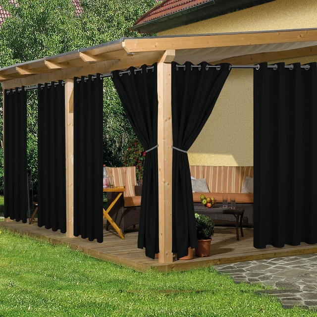 Main image of Waterproof Outdoor Curtains for Patio 6 Pcs 54x120 Inch Black | Weatherproof, Privacy Outsides Curtains for Backyard Porch Gazebo, Sunlight & UV Blocking,Outdoor Dining Dividers
