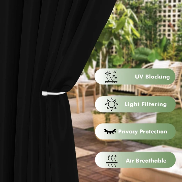 Alt view image 3 of 7 - Waterproof Outdoor Curtains for Patio 6 Pcs 54x120 Inch Black | Weatherproof, Privacy Outsides Curtains for Backyard Porch Gazebo, Sunlight & UV Blocking,Outdoor Dining Dividers