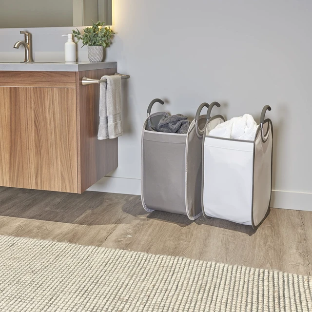 Alt view image 6 of 7 - - 2 Tier Vertical Rolling Laundry Cart - Rolling Storage Cart On Wheels With 4 x Tote Hampers For Laundry, Towels, Blankets & Bathroom Organization - Quad Laundry Sorter