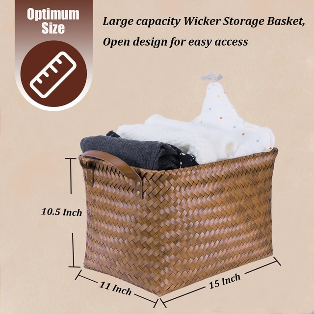 Alt view image 3 of 7 - Handwoven Clothes Basket Laundry Hampers Large Wicker Storage Baskets for Shelves Blankets Closet Storage Bins Car Bedroom Bathroom Organizers and Storage Bath (8, Brown)