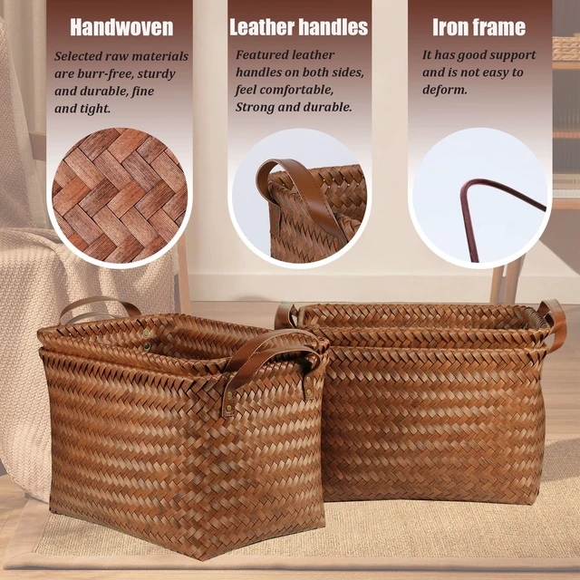 Alt view image 2 of 7 - Handwoven Clothes Basket Laundry Hampers Large Wicker Storage Baskets for Shelves Blankets Closet Storage Bins Car Bedroom Bathroom Organizers and Storage Bath (8, Brown)