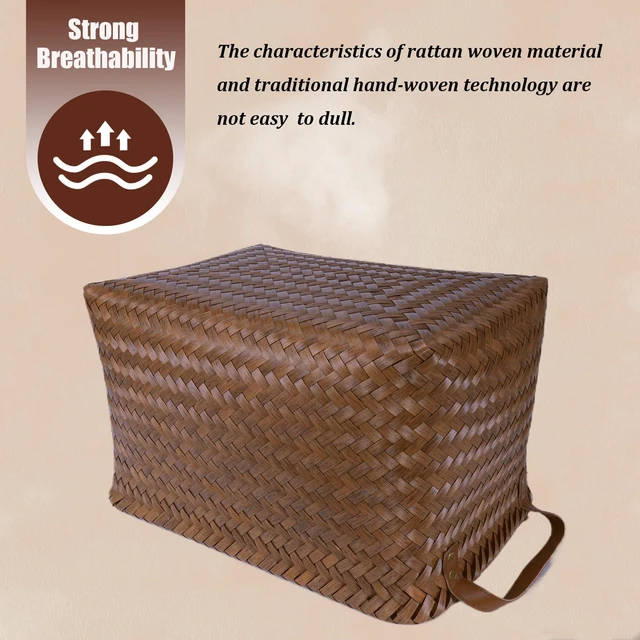 Alt view image 5 of 7 - Handwoven Clothes Basket Laundry Hampers Large Wicker Storage Baskets for Shelves Blankets Closet Storage Bins Car Bedroom Bathroom Organizers and Storage Bath (8, Brown)