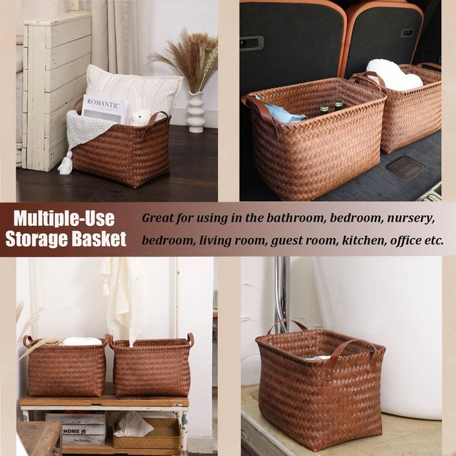 Alt view image 7 of 7 - Handwoven Clothes Basket Laundry Hampers Large Wicker Storage Baskets for Shelves Blankets Closet Storage Bins Car Bedroom Bathroom Organizers and Storage Bath (8, Brown)