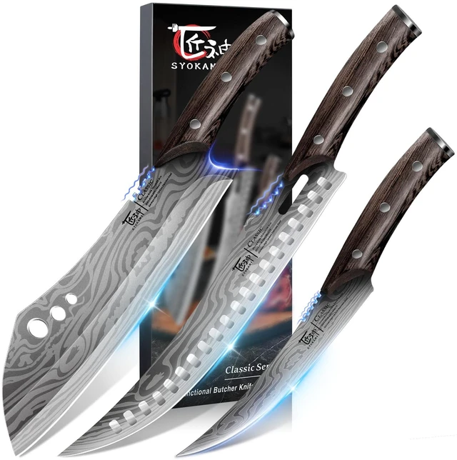 Main image of Butcher Knife Set, Cleaver, Breaking & Boning Knife for Meat & BBQ | Japanese Style High Carbon Steel Kitchen Knives Set for Brisket Slicing, Wenge Wood Full Tang Ergonomic Handle, Ideal Gift