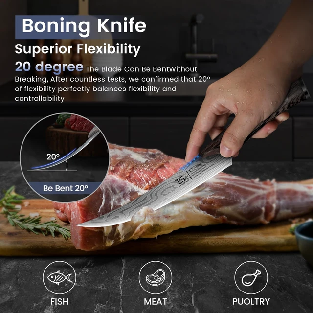 Alt view image 3 of 7 - Butcher Knife Set, Cleaver, Breaking & Boning Knife for Meat & BBQ | Japanese Style High Carbon Steel Kitchen Knives Set for Brisket Slicing, Wenge Wood Full Tang Ergonomic Handle, Ideal Gift