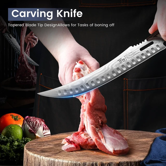 Alt view image 4 of 7 - Butcher Knife Set, Cleaver, Breaking & Boning Knife for Meat & BBQ | Japanese Style High Carbon Steel Kitchen Knives Set for Brisket Slicing, Wenge Wood Full Tang Ergonomic Handle, Ideal Gift