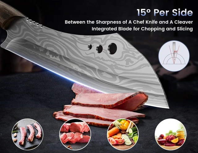 Alt view image 5 of 7 - Butcher Knife Set, Cleaver, Breaking & Boning Knife for Meat & BBQ | Japanese Style High Carbon Steel Kitchen Knives Set for Brisket Slicing, Wenge Wood Full Tang Ergonomic Handle, Ideal Gift