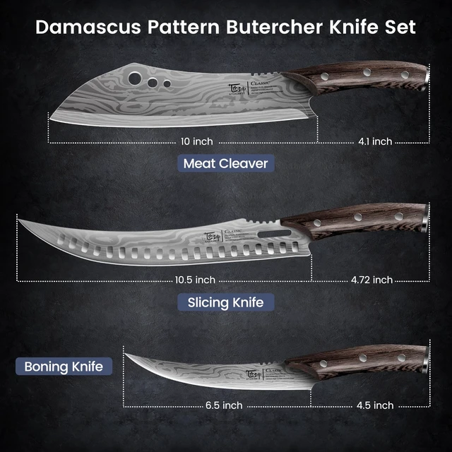 Alt view image 7 of 7 - Butcher Knife Set, Cleaver, Breaking & Boning Knife for Meat & BBQ | Japanese Style High Carbon Steel Kitchen Knives Set for Brisket Slicing, Wenge Wood Full Tang Ergonomic Handle, Ideal Gift