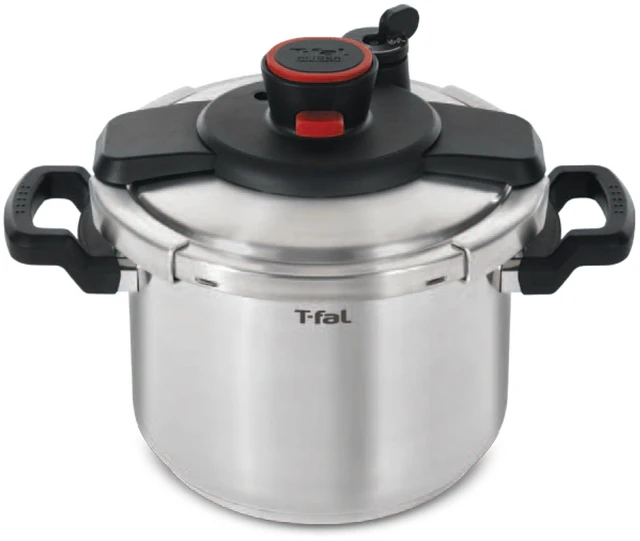 Main image of Clipso Stainless Steel Pressure Cooker, 6.3 Quart, Recipe Book, Steam Basket, Easy-Open Lid, Secure Locking System, Adjustable Pressure Valve, Induction Cookware, Pots and Pans, Kitchen, Silver
