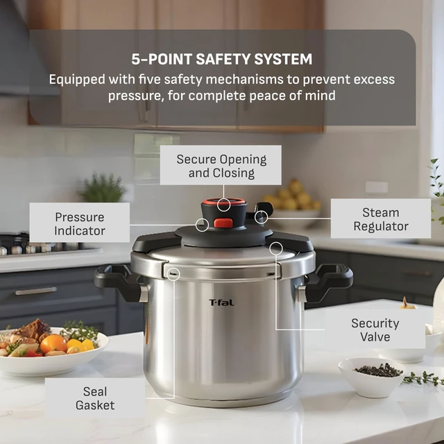 Alt view image 4 of 7 - Clipso Stainless Steel Pressure Cooker, 6.3 Quart, Recipe Book, Steam Basket, Easy-Open Lid, Secure Locking System, Adjustable Pressure Valve, Induction Cookware, Pots and Pans, Kitchen, Silver