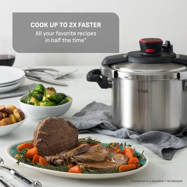 Alt view image 3 of 7 - Clipso Stainless Steel Pressure Cooker, 6.3 Quart, Recipe Book, Steam Basket, Easy-Open Lid, Secure Locking System, Adjustable Pressure Valve, Induction Cookware, Pots and Pans, Kitchen, Silver