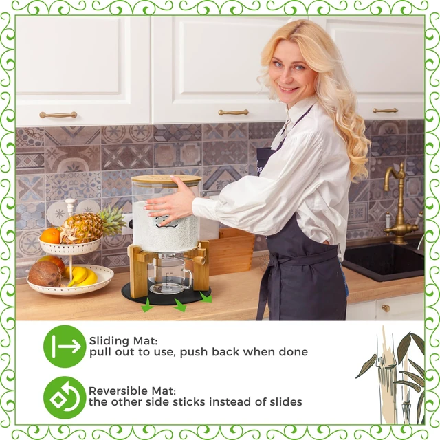 Alt view image 3 of 6 - Glass Rice Dispenser 10 lbs, with Airtight Lid & Labels & Slider mat. Make your glass rice container Glass AND Bamboo rice container! Best 5L capacity grain dispenser and rice holder