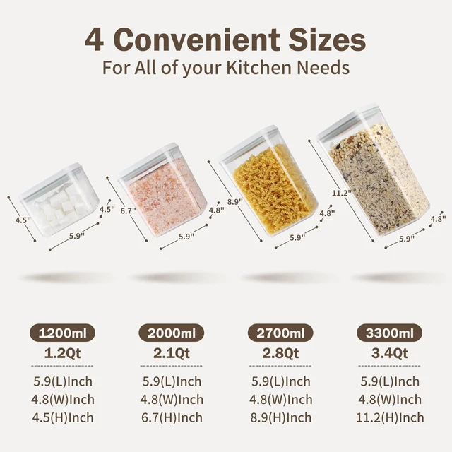 Alt view image 6 of 7 - 12 Pcs Pop Food Storage Containers Airtight Food Storage Containers Set with Lids Kitchen Pantry Organization and Storage, 3.4Qt, 2.8Qt, 2.1Qt, 1.2Qt