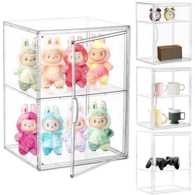 Main image of Acrylic Display Case for Figures 3 Adjustable Layers 4Pack | Clear Display for Collectibles, 2 Tier Clear Storage Bin, Easy Assembly, Stackable Acrylic Box, Dustproof, Magnetic Door