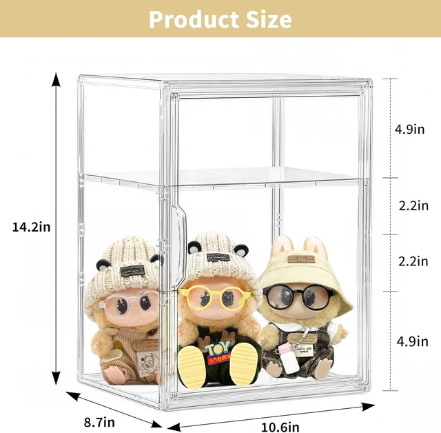 Alt view image 2 of 6 - Acrylic Display Case for Figures 3 Adjustable Layers 4Pack | Clear Display for Collectibles, 2 Tier Clear Storage Bin, Easy Assembly, Stackable Acrylic Box, Dustproof, Magnetic Door