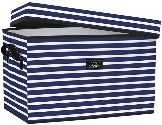 Main image of Rump Roost Large Lidded Storage Bin - Collapsible - Nantucket Navy | Stackable with handles holds up to 90 lbs. Versatile and can double as a convenient seat or side table, Seats up to 150 lbs