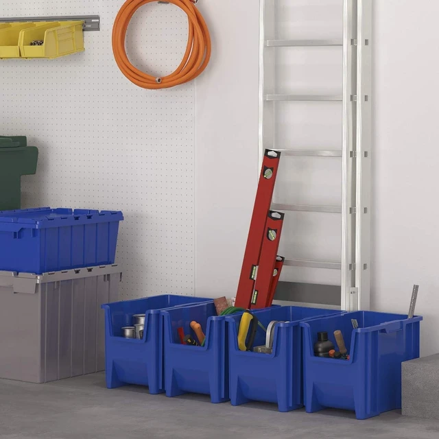 Alt view image 2 of 7 - Stak-N-Store Stackable Storage Bins, 17.5"x11"x12.5", Blue, 4-Pk | Heavy Duty Garage Storage Containers, Open Front Plastic Organizer for Tools, Shelves, Closet Organizer (13014)