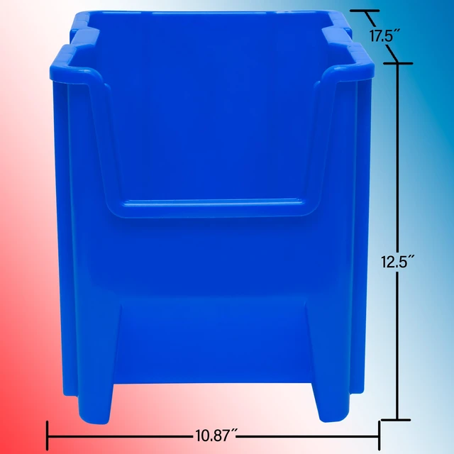 Alt view image 3 of 7 - Stak-N-Store Stackable Storage Bins, 17.5"x11"x12.5", Blue, 4-Pk | Heavy Duty Garage Storage Containers, Open Front Plastic Organizer for Tools, Shelves, Closet Organizer (13014)