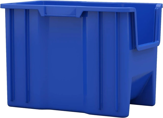Alt view image 7 of 7 - Stak-N-Store Stackable Storage Bins, 17.5"x11"x12.5", Blue, 4-Pk | Heavy Duty Garage Storage Containers, Open Front Plastic Organizer for Tools, Shelves, Closet Organizer (13014)