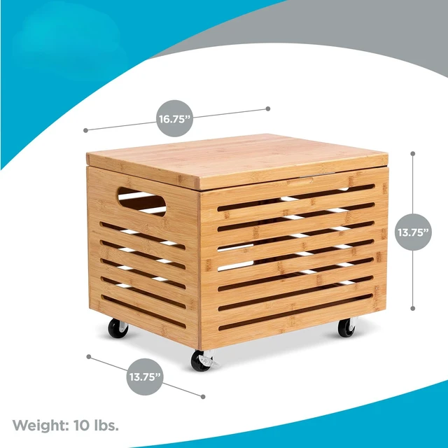 Alt view image 2 of 7 - Rolling File Storage Organizer Box with Lid - Bamboo Decorative Wood Hanging File Box for Letter/Legal Documents, Binders, Blankets - Durable Office Organizer - Natural