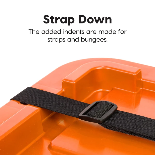 Alt view image 6 of 7 - 3-Pack 27 Gal Heavy Duty Storage Tote Bins with Lids, Orange | Large-capacity design stores seasonal gear, moving supplies and equipment, Stackable shape supports efficient organization