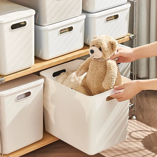 Alt view image 3 of 5 - 6 pack large plastic White storage bins with Lids, Toy Box Chest with HandleOrganizer Containers Baskets for Baby,NurseryShelvesPlayroom, BedroomOffice,Closethome (White, 6XL)