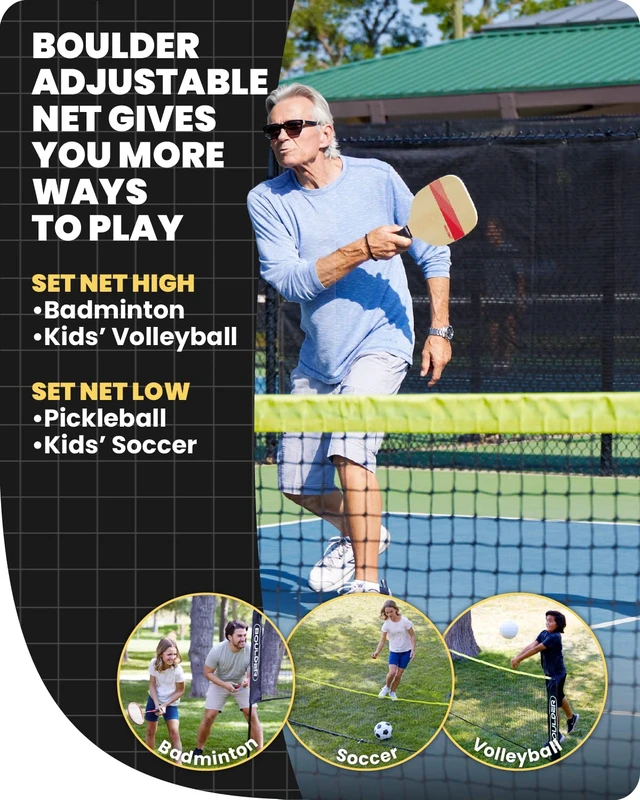 Alt view image 2 of 7 - Sports All-in-One Pickleball & Badminton Set - Portable, Adjustable Net with Paddles & Rackets