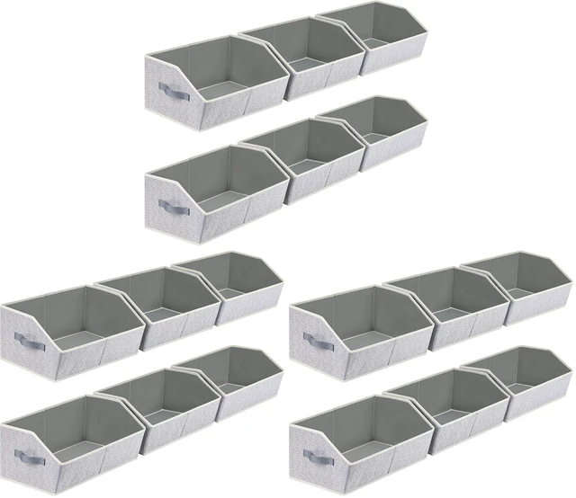 Main image of Closet Organizers Bins 18 Packs - Large Closet Shelf Organizer with Handles, Fabric Trapezoid Storage Bins, Collapsible Storage Cubes for Clothes, Towels, Light Gray